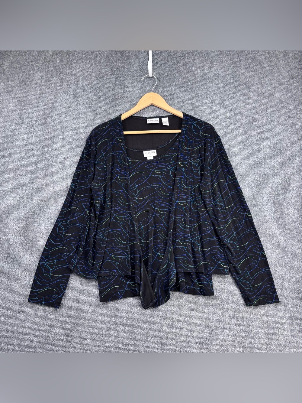 Chicos Black Artsy Liquid Knit Business Casual Tank & Cardigan Set Women’s L
